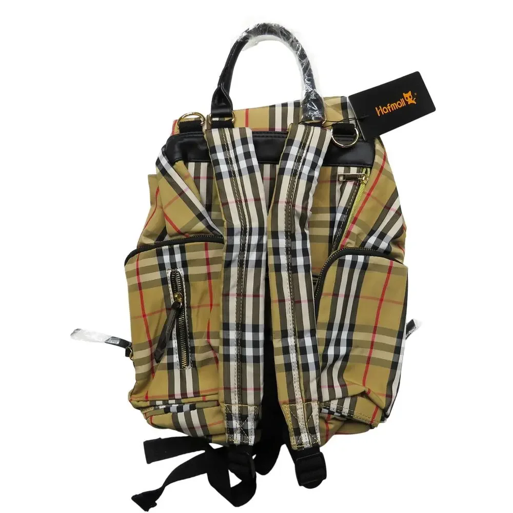 Hafmall Tan Red Black White Plaid Backpack Diaper Bag Designer Style NWT